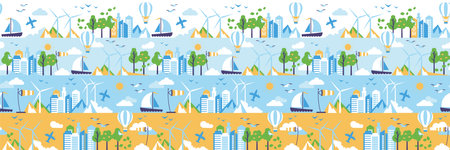 A Beautiful and Colorful Summer Scenery Featuring Nature as Well as Adventure Elementsのイラスト素材