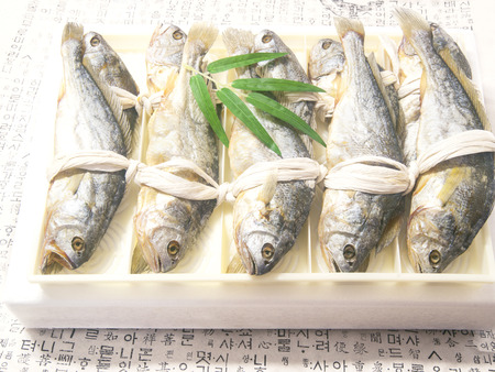 dried yellow corvina, croaker, barley yellow tail runnerの写真素材