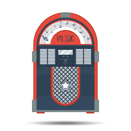 Flat retro jukebox isolated on white.のイラスト素材