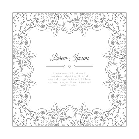 Hand drawn doodle paisley frame. Abstract  background. Mehndi Indian east henna design. Good for cards, invitations, wedding, t-shirt, cover, flyer, calendar, brochure. Vector illustrationのイラスト素材