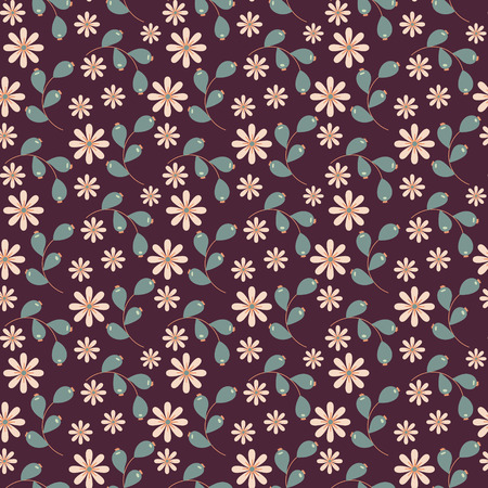 Floral seamless pattern with doodle flowers and leaves. Vector blooming floral texture for card, wrapping paper, invitation, card, wedding, surface or pajama pattern. Gentle autumn vector background.のイラスト素材
