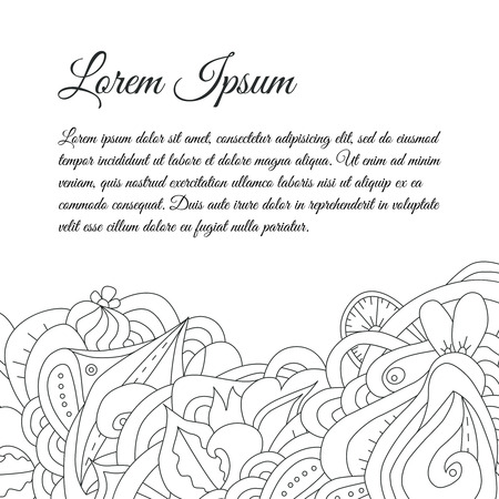 Hand drawn black and white zentangle border. Doodle background. Good for card, greeting, wedding, invitation, presentation template, document. Design element. Place for text. Vector illustration.のイラスト素材