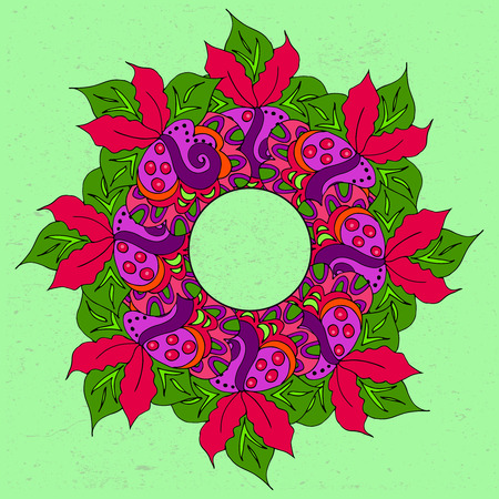 Bright hand drawn doodle illustration. Zentangle holiday frame. Abstract background for card, invitation, party, bag, cover. Vectorのイラスト素材