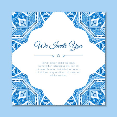 Greeting cards set with colorful mandala pattern. East Indian style. Beautiful background for card, party or event invitation, flyer, birthday, mother's day, wedding. Vector zentangle illustration.のイラスト素材