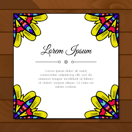 Greeting card with colorful mandala pattern. East Indian style. Beautiful background for greeting card, party or event invitation, flyer, birthday, mother's day, wedding. Vector illustration.のイラスト素材