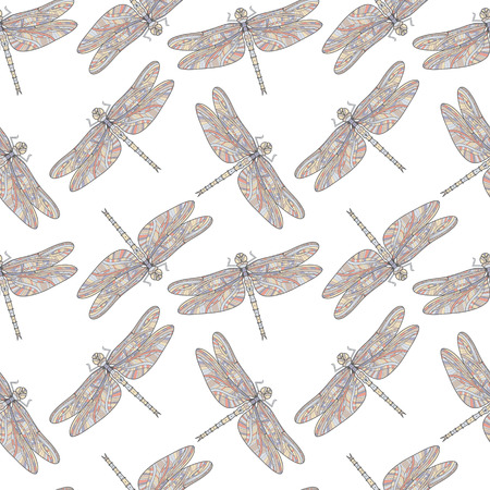 Cute colorful seamless pattern with dragonflies. Dragonfly nature wallpaper. Gentle wrapping paper. Insects and bugs decoration, texture for card, invitation, wedding, surface. background.のイラスト素材