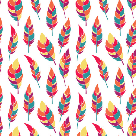 Decorarive colorful flat feathers pattern.のイラスト素材