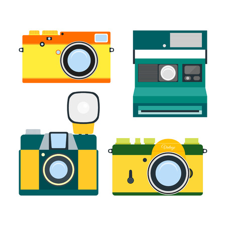 Retro colorful camera icons set. Modern flat  design elements. Vintage isolated photo camera.のイラスト素材