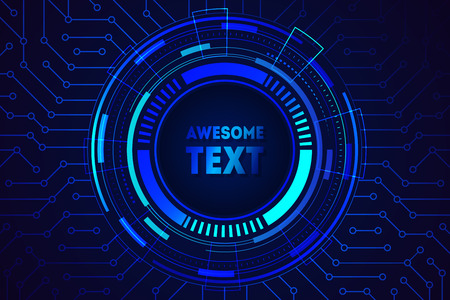 Futuristic abstract blue background with lights and gradients. Circle frame design with place for text. Sci fi technology future innovation concept. For blockchain promo banner. Vector illustrationのイラスト素材