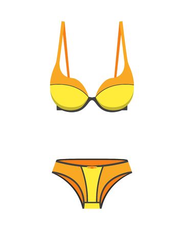 Attractive sexy woman underwear clothing isolated on white. Romantic and sensual wear. Bra and panties. Modern lingerie flat fashion design vector illustration. Brassiere clothes for women breastのイラスト素材