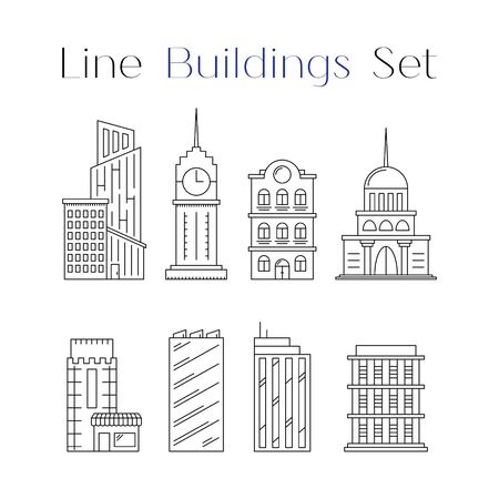 Line houses and buildings iconsのイラスト素材