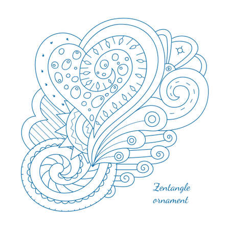 Hand drawn doodle element for design. Floral illustration. Perfect for cards, invitations, banners, greetings, posters. Simple coloring page for relaxing with heart and swirls.のイラスト素材