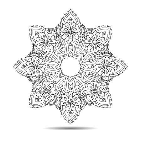 Mandala symmetric element. Vector illustration. Abstract doodle background. Good for cards, invitations, presentations, party, bag, t-shirt or tattoo, marketing materials. Indian east style.のイラスト素材