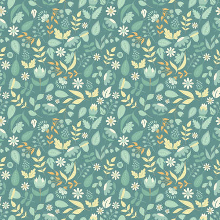 Floral seamless pattern with doodle flowersのイラスト素材