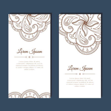 Cute greeting card with floral mehndi ornament. Flyer with doodle designのイラスト素材