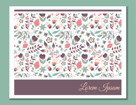 Cute gentle card with floral pattern. Doodle flowers and leaves.のイラスト素材
