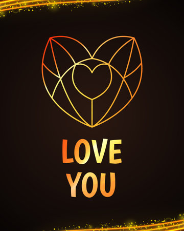 Vector illustration of Valentines day greeting card with line art geometric heart and love you text Sweet holiday decorのイラスト素材