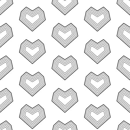 Vector illustration monochrome seamless pattern geometric line hearts to Valentine's Day, wedding. Black and white texture. For invitation, save the date, greeting card, wrapping paper, textileのイラスト素材