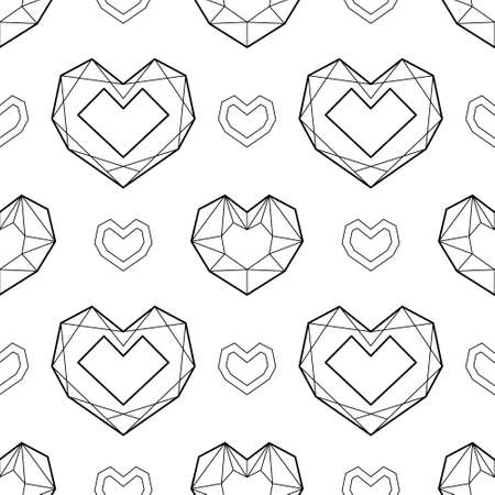 Vector illustration monochrome seamless pattern geometric line hearts to Valentine's Day, wedding. Black and white texture. For invitation, save the date, greeting card, wrapping paper, textileのイラスト素材
