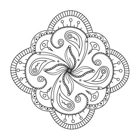 Mehndi flower round ornament. Henna drawing, hand drawn tattoo mandala. Ethnic oriental floral decoration, Indian style. Doodle vector illustration.のイラスト素材