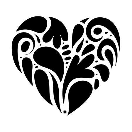 Hand drawn ornament heart shape. Ornate heart, doodle love symbol. Vector illustration for romantic card, Valentine's day, t-shirt printのイラスト素材