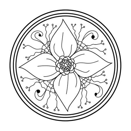 Mandala design element. Symmetric round ornament. Abstract doodle background. Good for cards, invitations, party, bag, t-shirt, marketing materials. Coloring page. Vector illustrationのイラスト素材