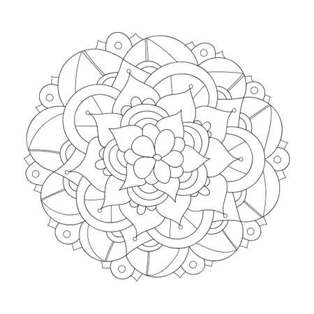 Mandala design element. Symmetric round ornament. Abstract doodle background. Good for cards, invitations, party, bag, t-shirt, marketing materials. Coloring page. Vector illustrationのイラスト素材