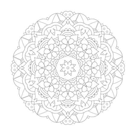 Mandala design element. Symmetric round ornament. Monochrome doodle. Good for cards, invitations, party, bag or t-shirt. Coloring page. Vector illustrationのイラスト素材