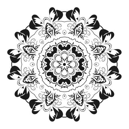 Mandala design element. Symmetric round ornament. Abstract doodle background. Good for cards, invitations, party, bag, t-shirt, marketing materials. Coloring page. Vector illustrationのイラスト素材