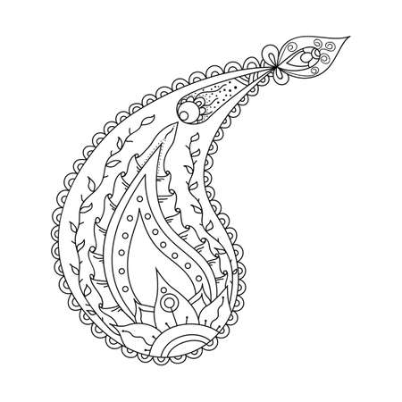 Paisley oriental line decorative design element. Hand drawn doodle floral pattern illustration for fabric, tattoo, t-shirt print, card, invitation. Vector isolated on whiteのイラスト素材