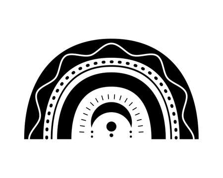 Black monochrome magic rainbow flat style. Ethnic rainbow abstract hand drawn icon. Glyph nature weather element. For poster, print, nursery room or card. Isolated vectorのイラスト素材