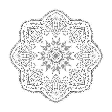 Mandala design element. Symmetric round ornament. Monochrome doodle. Good for cards, invitations, party, bag or t-shirt. Coloring page. Vector illustrationのイラスト素材