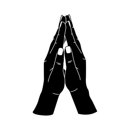 Prayer hands gesture, black monochrome. Religious or spiritual symbol, black silhouetteのイラスト素材