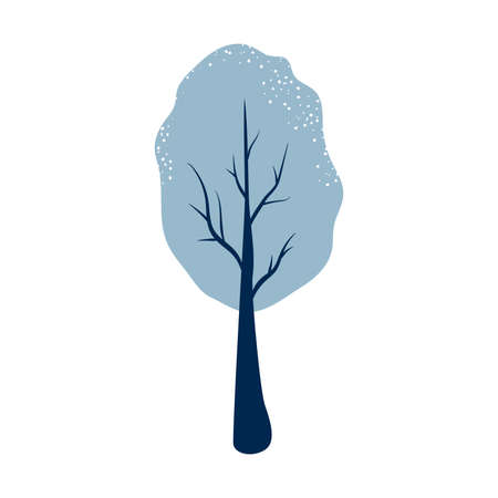 Winter tree with blue foliage and white snow texture. Forest nature element. Vector illustration isolated on white.のイラスト素材