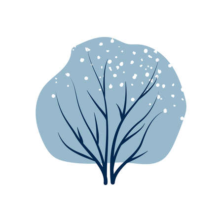 Winter tree or bush with blue foliage and white snow texture. Forest nature element. Vector illustration isolated on white.のイラスト素材