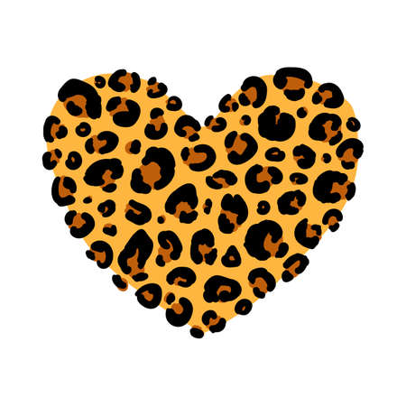 Colorful heart with leopard print texture pattern. Cheetah spots, safari heart shape. Vector trendy illustration for card design, t-shirt, product cover. Romantic and wild Valentines dayのイラスト素材