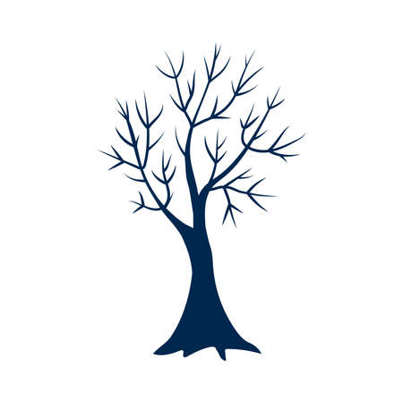 Monochrome flat scary tree without leaves. Winter forest tree silhouette icon. Vector illustration isolated on white.のイラスト素材