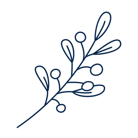 Line art hand drawn branches with leaves and berries on white background. Botanical design elements. Monochrome floral vector illustration.のイラスト素材
