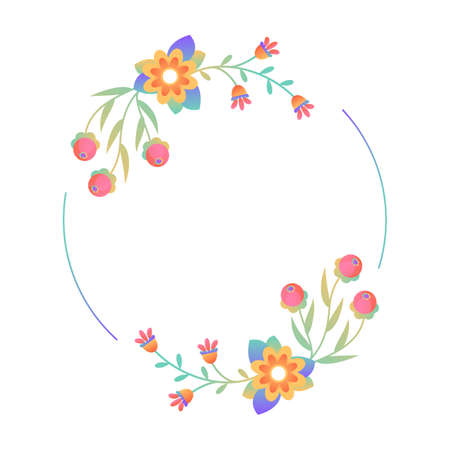 Beautiful botanical wreath, gradient floral frame. Elegant flowers arrangement. Design element for invitation, wedding or greeting cards. Spring natural motif background with place for text.のイラスト素材