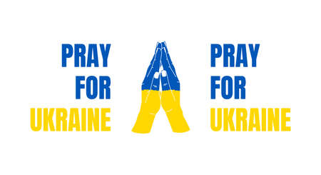Pray for Ukraine. Prayer hands gesture colored in blue and yellow flag of Ukraine, brush texture. Pray for Ukraine. Stop war. Independent European country. Vector hand drawn illustrationのイラスト素材
