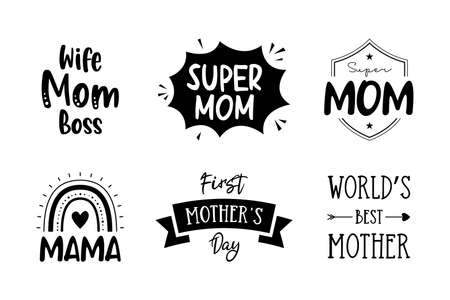 Mothers Day collection. Mom life quotes set, typography design for t-shirt, card, mug or poster. Vector illustration isolated on white.のイラスト素材