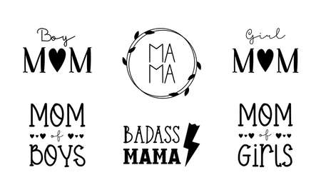 Mothers Day collection. Mom life quotes set, typography design for t-shirt, card, mug or poster. Vector illustration isolated on white.のイラスト素材