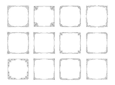 Art deco line frames set. Linear decorative geometric borders isolated on white background. Vector illustration for vintage, decoration wedding invitations and greeting cards, antique design conceptのイラスト素材