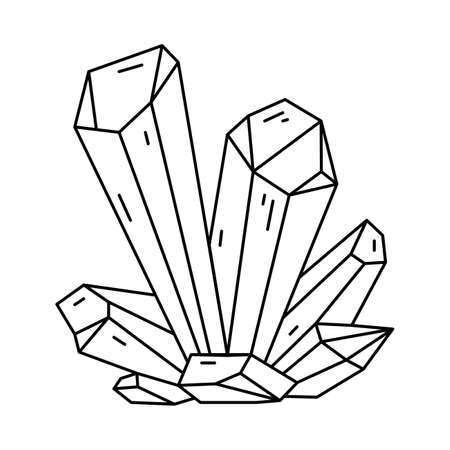 Crystal shape, quartz icon. Line art gem stone. Geology design element. Witch and mystic symbol. Geometric vector illustration isolated on white background.のイラスト素材