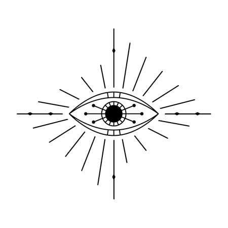 Evil Seeing eye symbol. Occult mystic emblem, graphic design tattoo. Esoteric sign alchemy, providence sightのイラスト素材