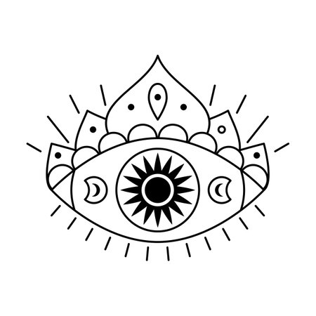Evil Seeing eye symbol. Occult mystic emblem, graphic design tattoo. Esoteric sign alchemy, providence sightのイラスト素材
