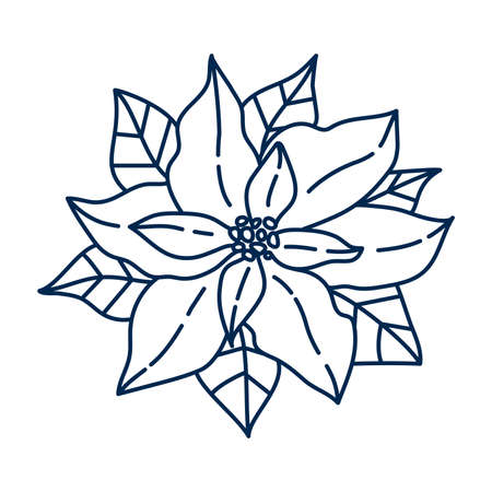 Line hand drawn poinsettia isolated, christmas flower. Vintage vector artwork. Holiday illustration for greeting card, gift, branding, boutique  label. Botanical design elements.のイラスト素材