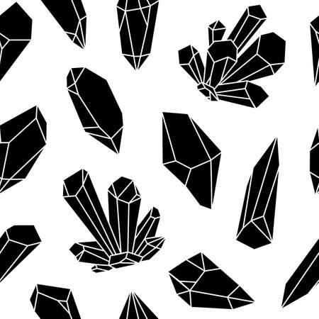 Black crystal seamless pattern. Diamonds crystals print, jewelry gemstone geometrical design. Luxury abstract wrapping paper, textile, vector backgroundのイラスト素材
