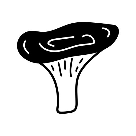 Cute hand drawn chanterelle mushroom. Doodle line art vector illustration for vegetable blanks, cooking recipes and kitchen design. Linear food ingredient.のイラスト素材
