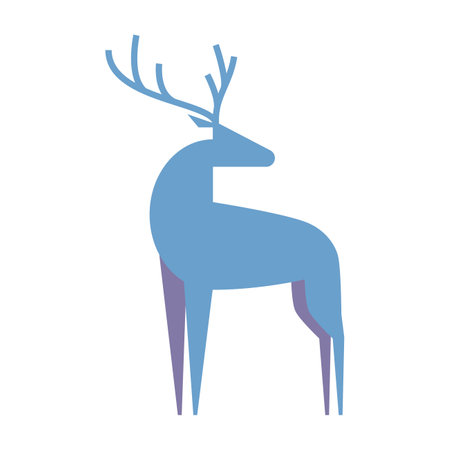 Geometric decorative blue and purple silhouette of northern Christmas reindeer. Happy New Year element for winter holidays. Christmas animal design. Vector illustration isolated on white background.のイラスト素材